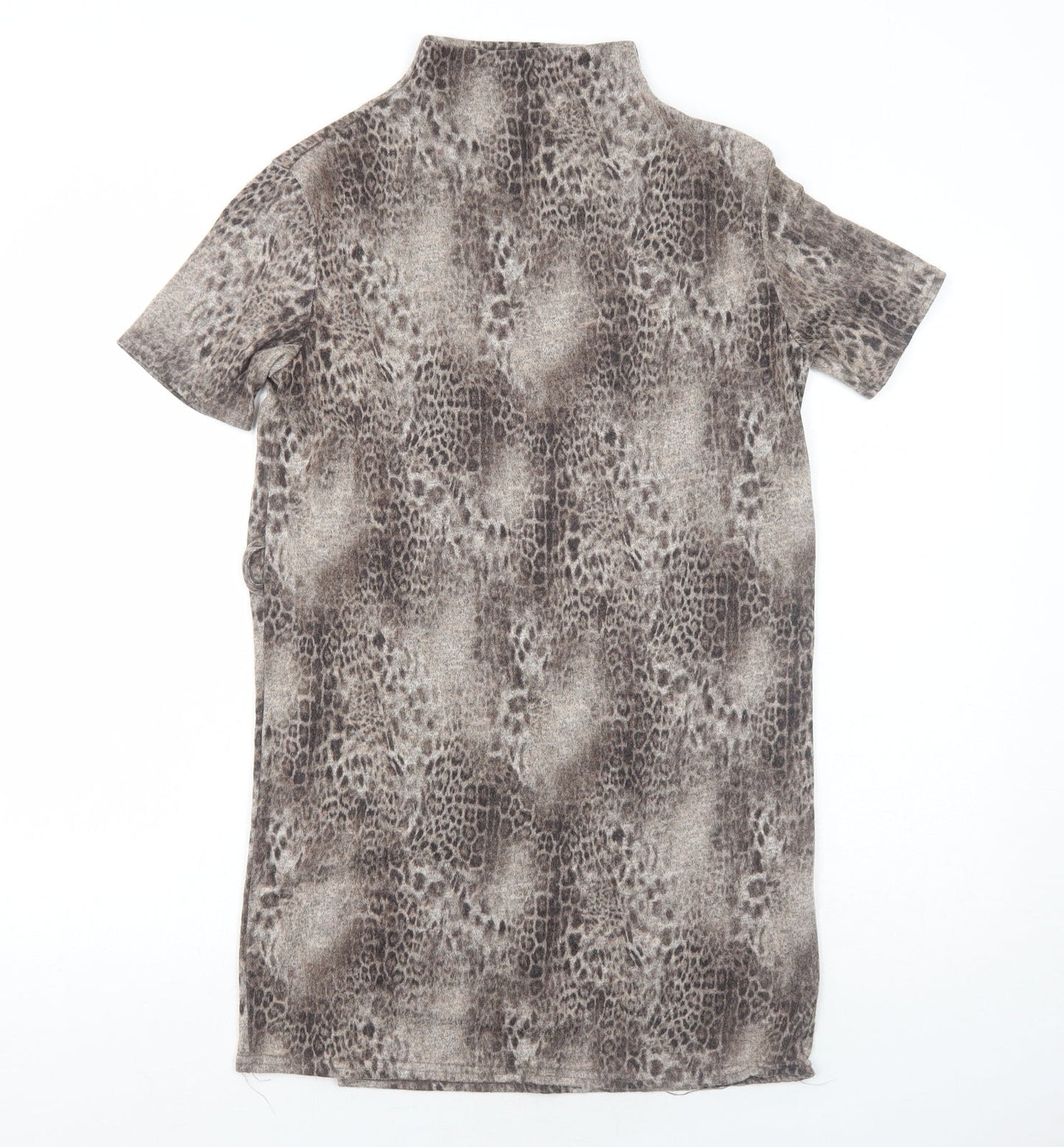 Select Womens Brown Animal Print Polyester A-Line Size 8 High Neck Pullover - Leopard Pattern