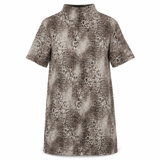 Select Womens Brown Animal Print Polyester A-Line Size 8 High Neck Pullover - Leopard Pattern