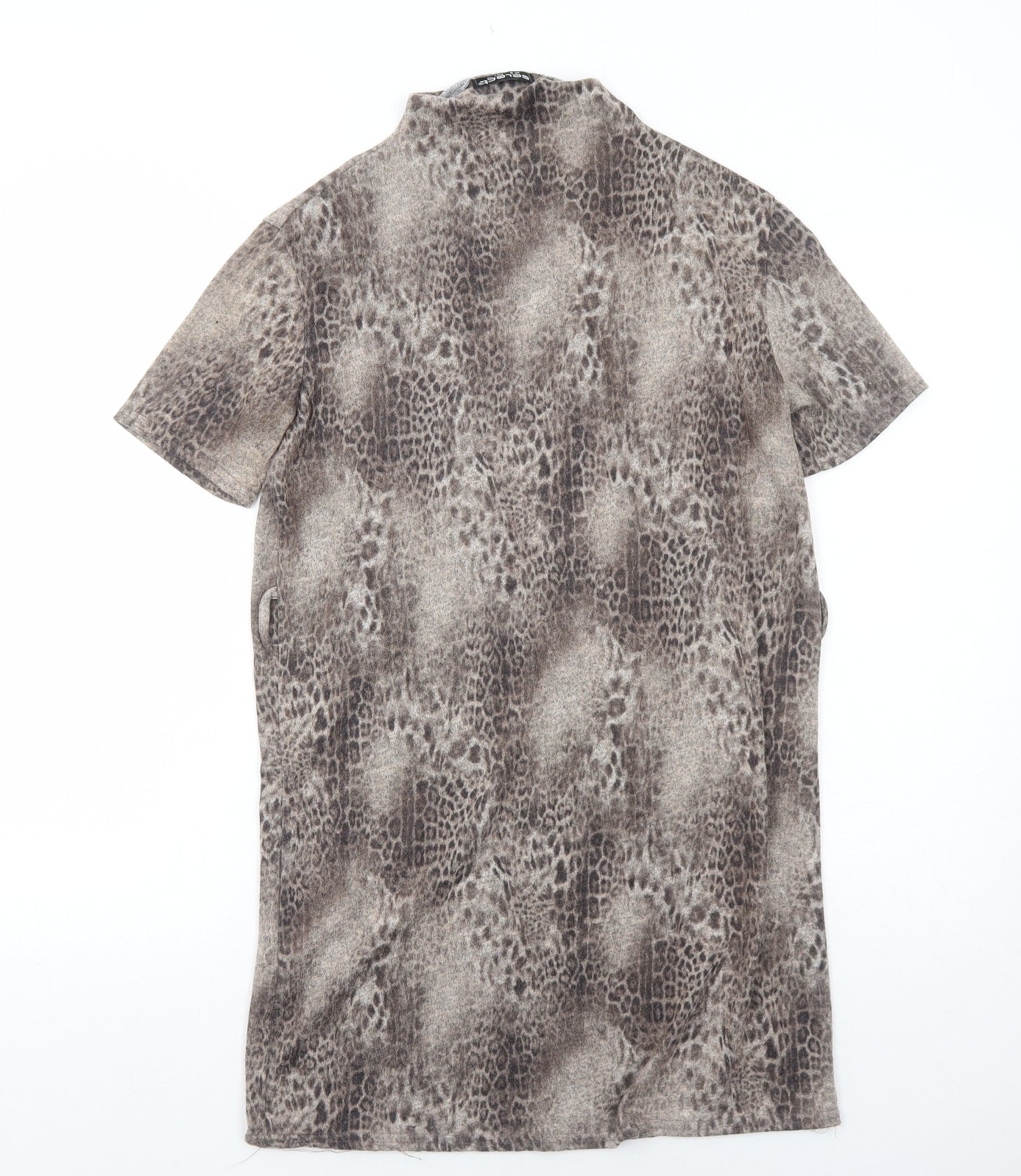 Select Womens Brown Animal Print Polyester A-Line Size 8 High Neck Pullover - Leopard Pattern