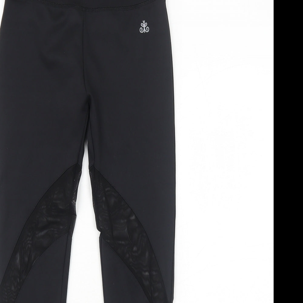 Kisaiya Womens Black Polyester Compression Leggings Size XS Regular Pullover - Leggings Mesh Panels