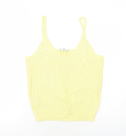 Mango Womens Yellow Cotton Basic Tank Size L V-Neck - Ribbed