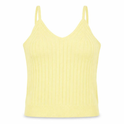 Mango Womens Yellow Cotton Basic Tank Size L V-Neck - Ribbed