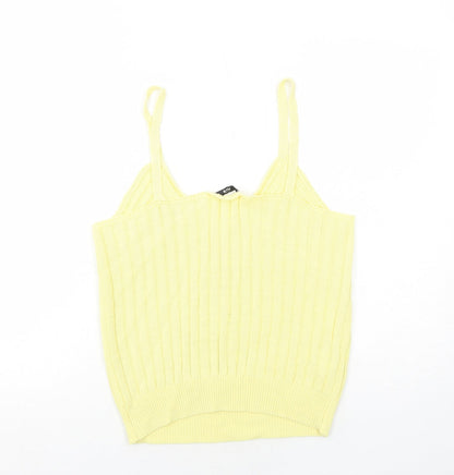 Mango Womens Yellow Cotton Basic Tank Size L V-Neck - Ribbed