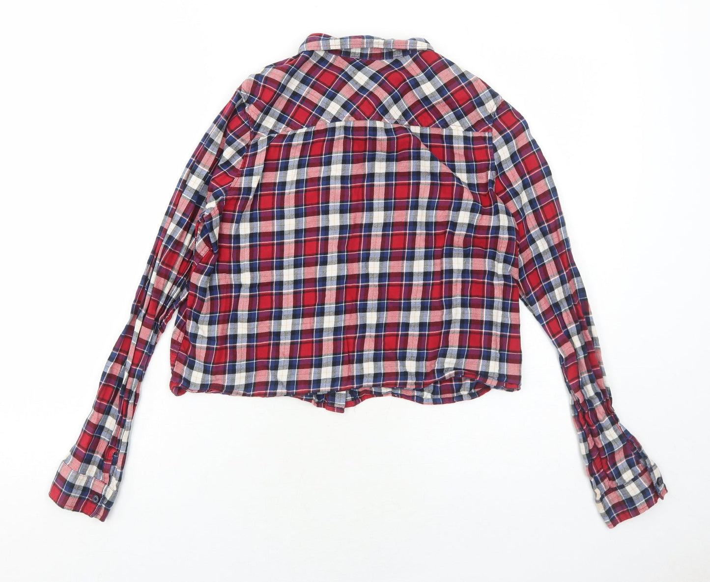 H&M Womens Red Plaid Cotton Basic Button-Up Size 10 Collared