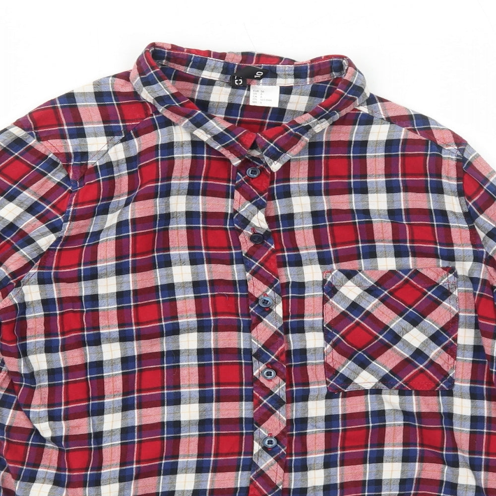 H&M Womens Red Plaid Cotton Basic Button-Up Size 10 Collared