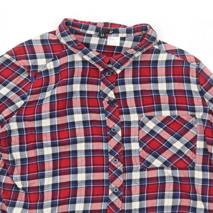 H&M Womens Red Plaid Cotton Basic Button-Up Size 10 Collared