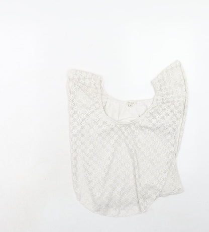 River Island Womens White Geometric Nylon Basic Blouse Size 8 Round Neck