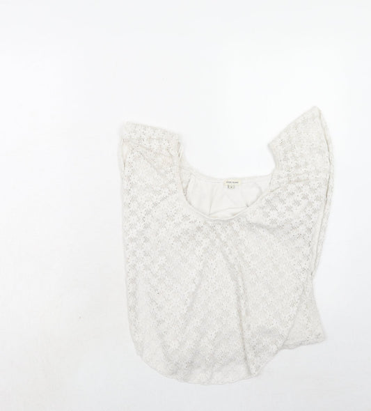 River Island Womens White Geometric Nylon Basic Blouse Size 8 Round Neck