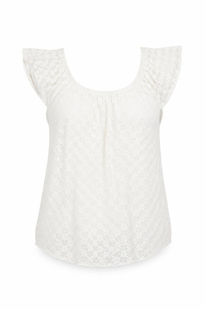 River Island Womens White Geometric Nylon Basic Blouse Size 8 Round Neck