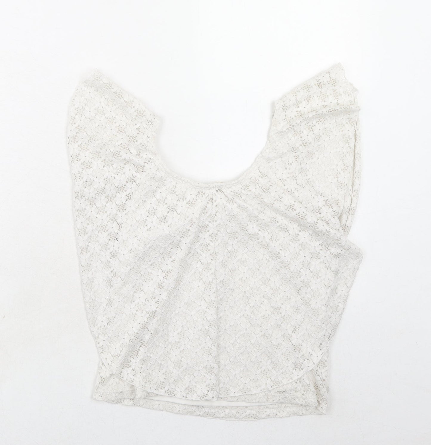 River Island Womens White Geometric Nylon Basic Blouse Size 8 Round Neck
