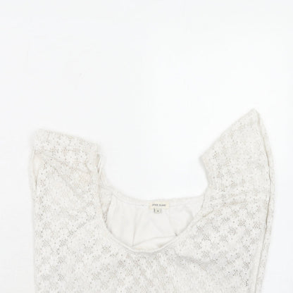 River Island Womens White Geometric Nylon Basic Blouse Size 8 Round Neck