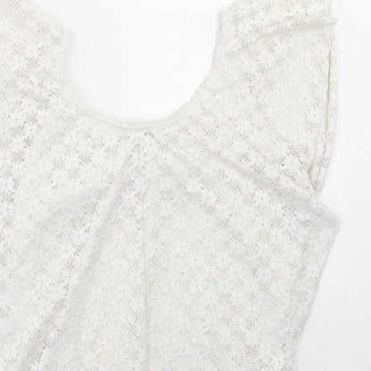 River Island Womens White Geometric Nylon Basic Blouse Size 8 Round Neck