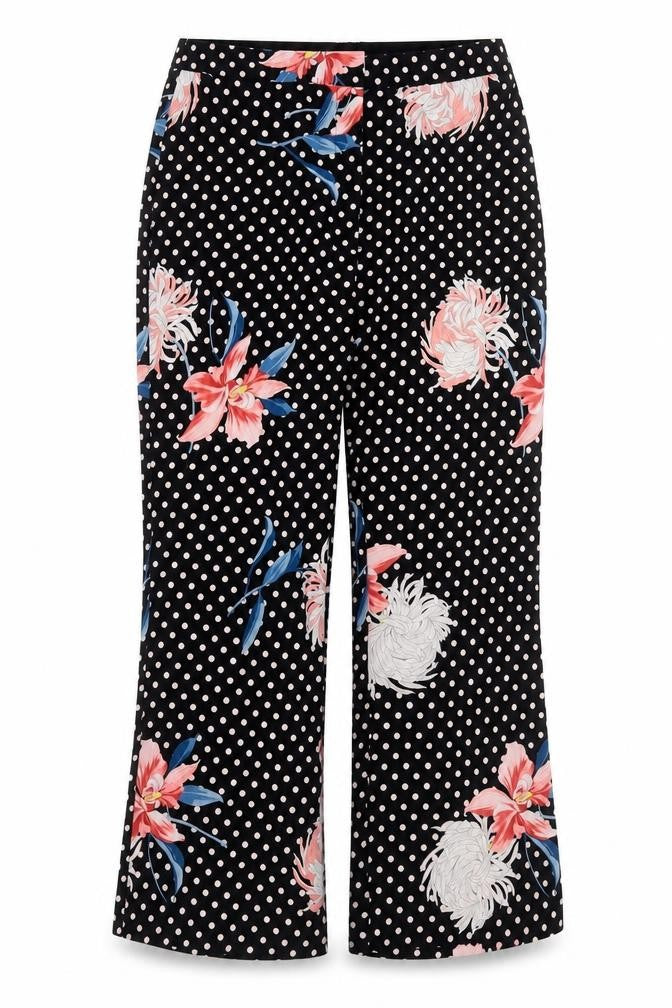 Topshop Womens Black Floral Polyester Trousers Size 10 Regular Hook & Eye
