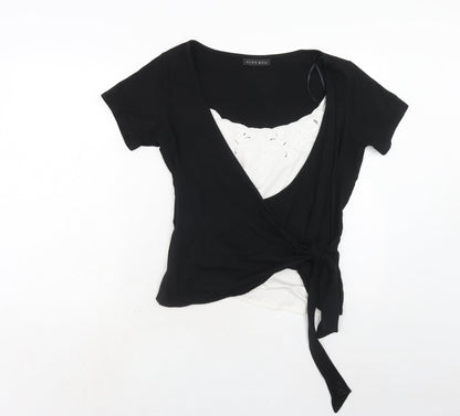 Alex & Co. Womens Black Viscose Basic Blouse Size 16 Round Neck