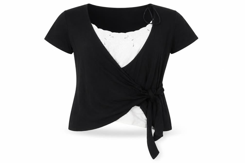 Alex & Co. Womens Black Viscose Basic Blouse Size 16 Round Neck