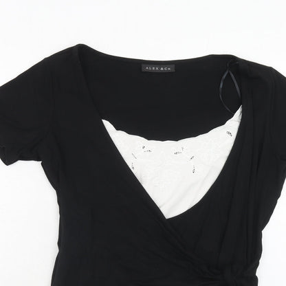 Alex & Co. Womens Black Viscose Basic Blouse Size 16 Round Neck