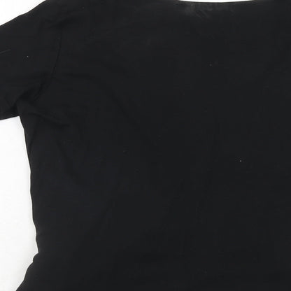 Alex & Co. Womens Black Viscose Basic Blouse Size 16 Round Neck