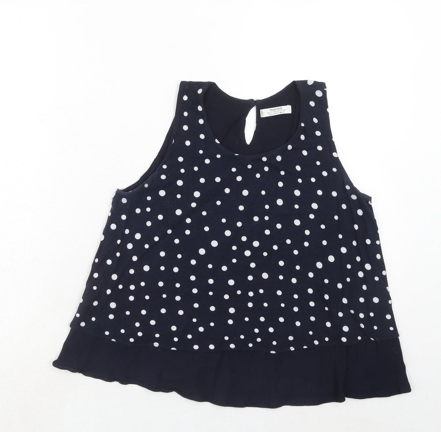Mango Womens Blue Polka Dot Viscose Basic Tank Size S Round Neck