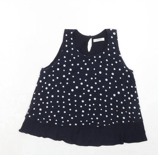 Mango Womens Blue Polka Dot Viscose Basic Tank Size S Round Neck
