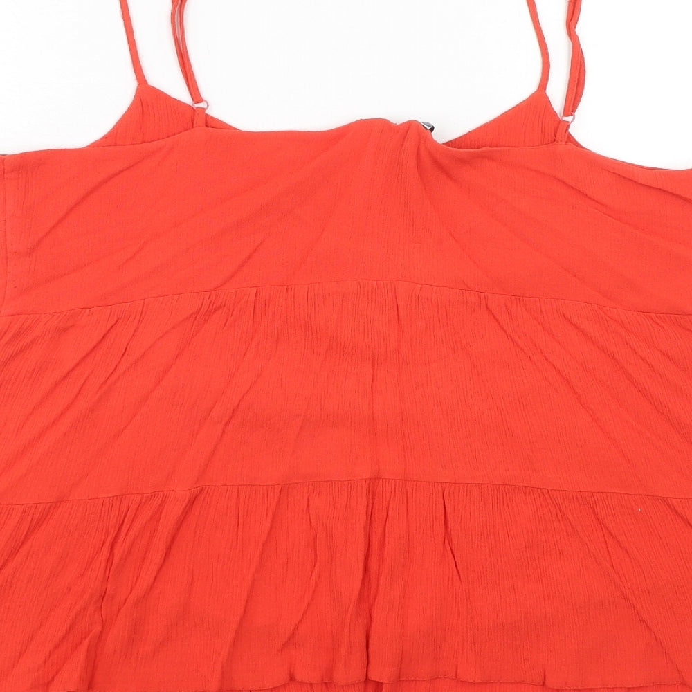 New Look Womens Orange Viscose Basic Tank Size 16 Round Neck