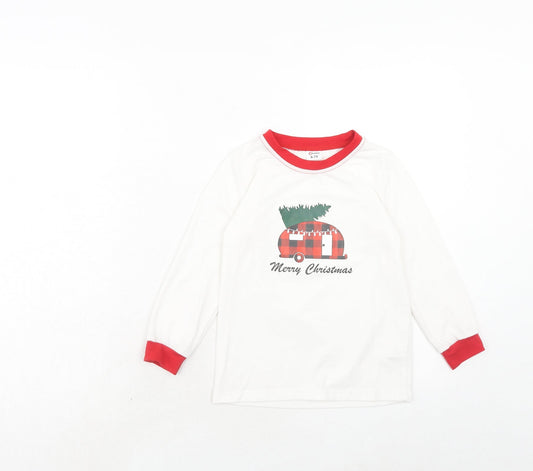 PatPat Girls White Polyester Pullover T-Shirt Size 6-7 Years Round Neck Pullover - Christmas