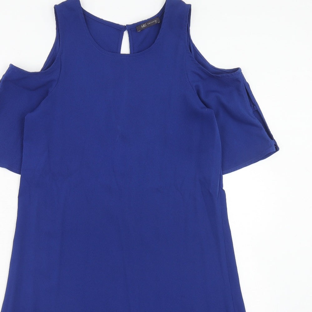 New Look Womens Blue Polyester A-Line Size 8 Round Neck Button - Cold Shoulder