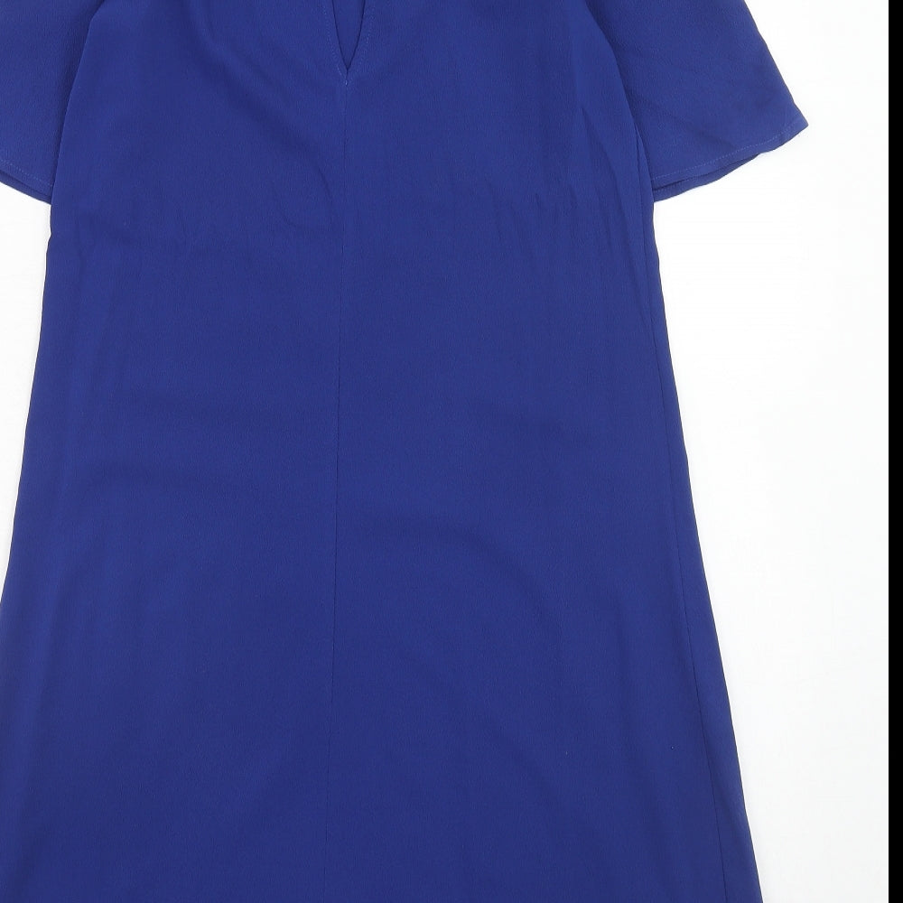 New Look Womens Blue Polyester A-Line Size 8 Round Neck Button - Cold Shoulder