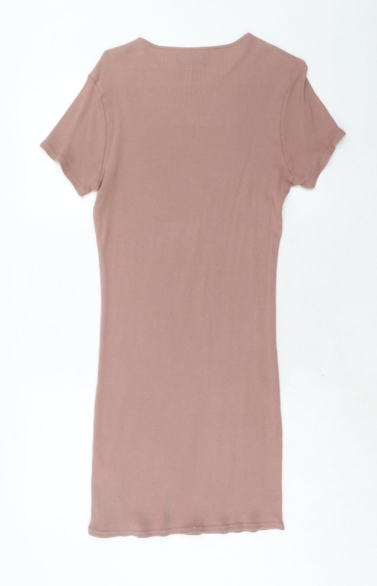 Topshop Womens Pink Cotton T-Shirt Dress Size 16 Boat Neck Pullover - Ribbed