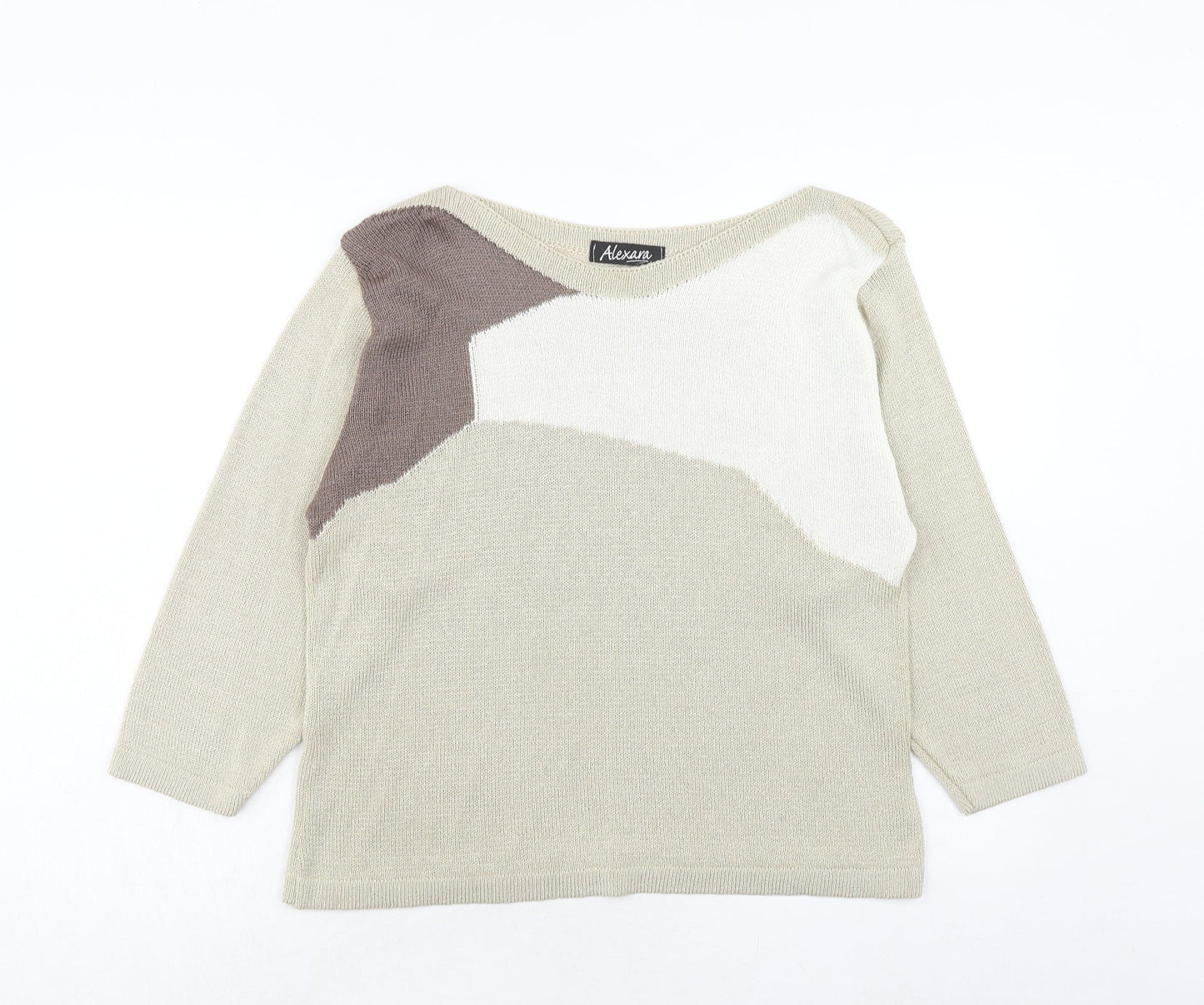 Alexara Womens Beige Boat Neck Acrylic Pullover Jumper Size L