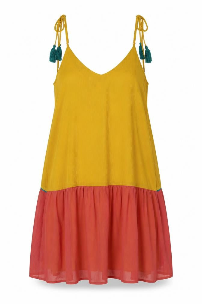 Mossimo Womens Yellow Colourblock Polyester Tank Dress Size M V-Neck Pullover
