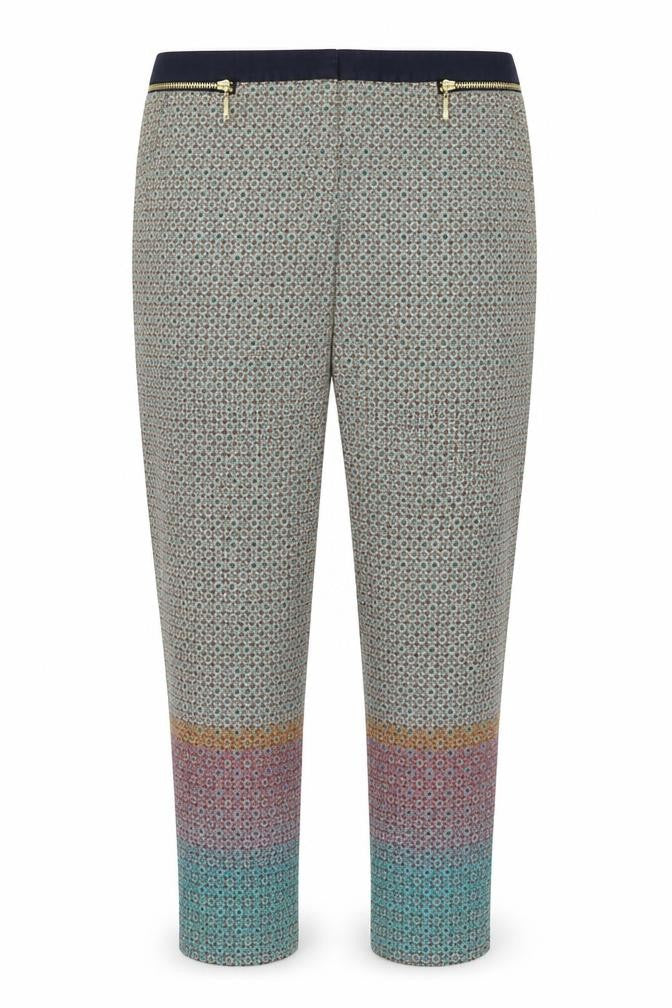 Zara Womens Multicoloured Geometric Polyester Trousers Size 10 Regular Zip