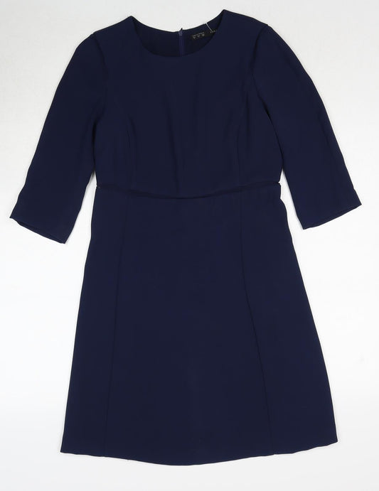 Zara Womens Blue Polyester A-Line Size S Boat Neck Zip
