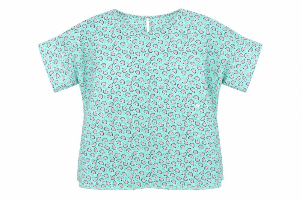 Marina Kaneva Womens Green Geometric Polyester Basic Blouse Size 14 Round Neck - Watermelon