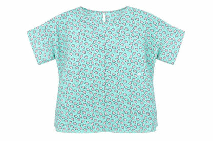 Marina Kaneva Womens Green Geometric Polyester Basic Blouse Size 14 Round Neck - Watermelon