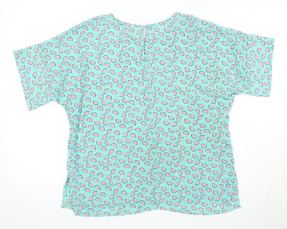 Marina Kaneva Womens Green Geometric Polyester Basic Blouse Size 14 Round Neck - Watermelon