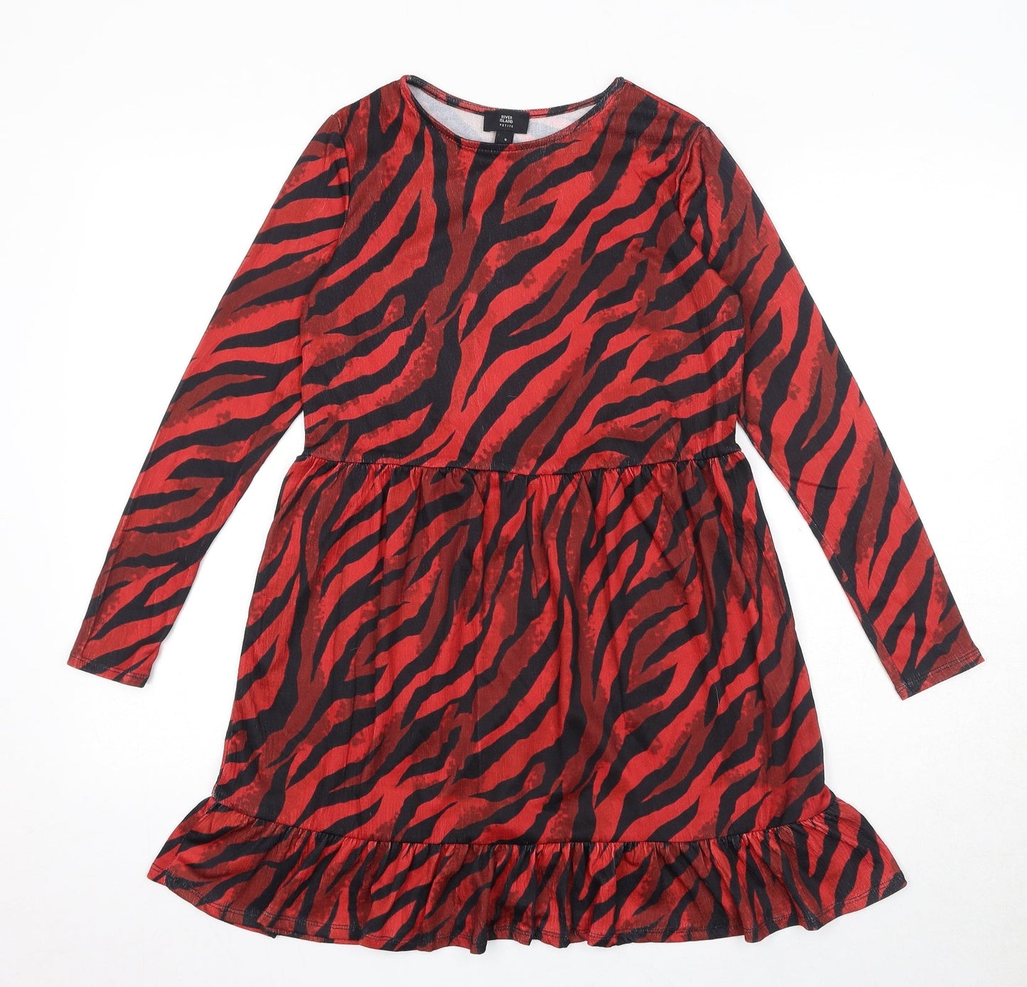 River Island Womens Red Animal Print Polyester Mini Size 6 Boat Neck Pullover - Zebra Print