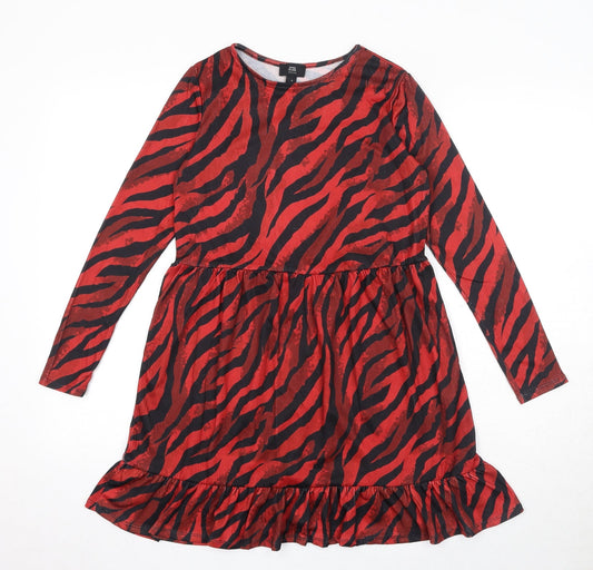 River Island Womens Red Animal Print Polyester Mini Size 6 Boat Neck Pullover - Zebra Print