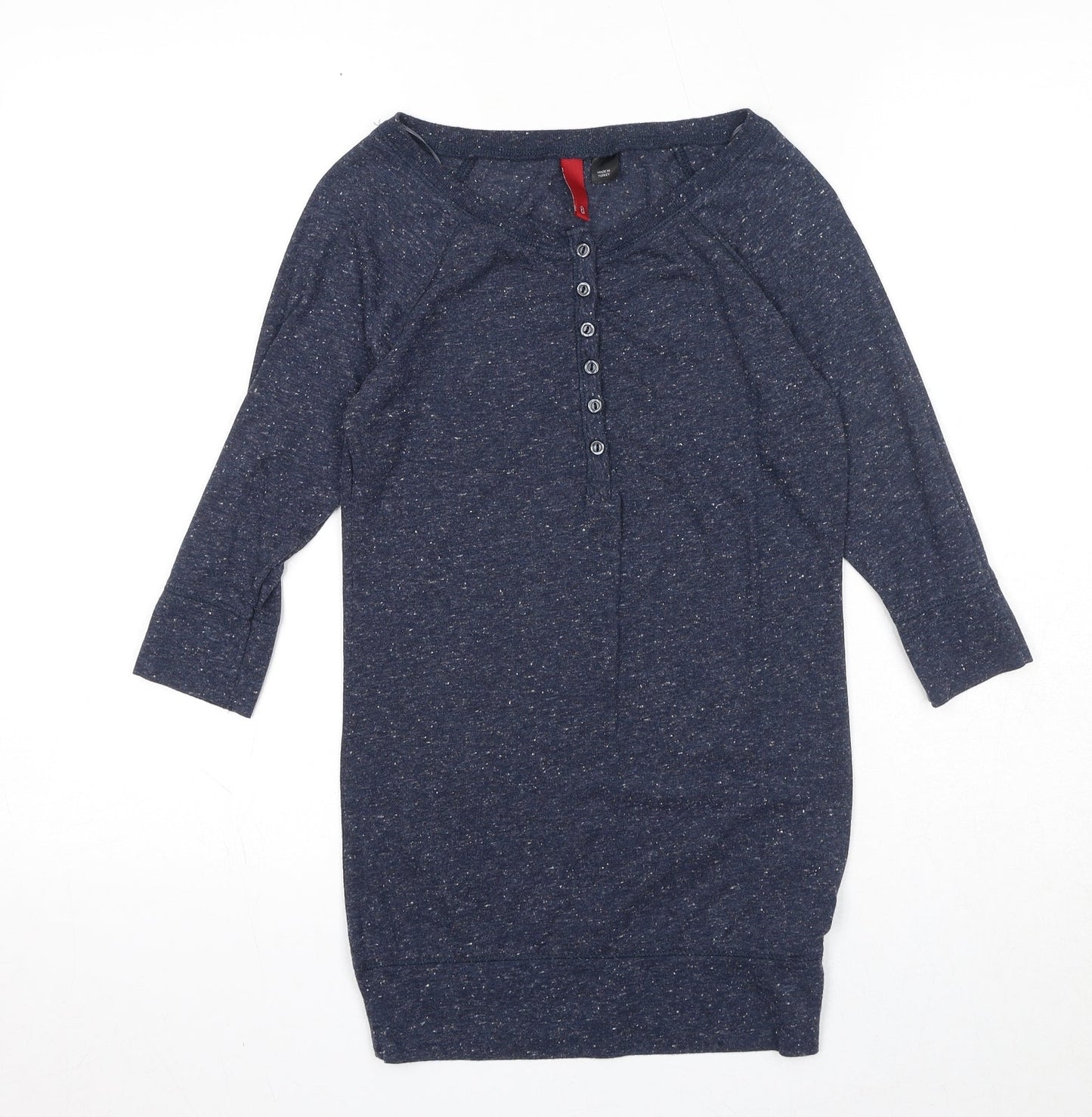 Divided by H&M Womens Blue Geometric Polyester Basic Blouse Size 8 Round Neck