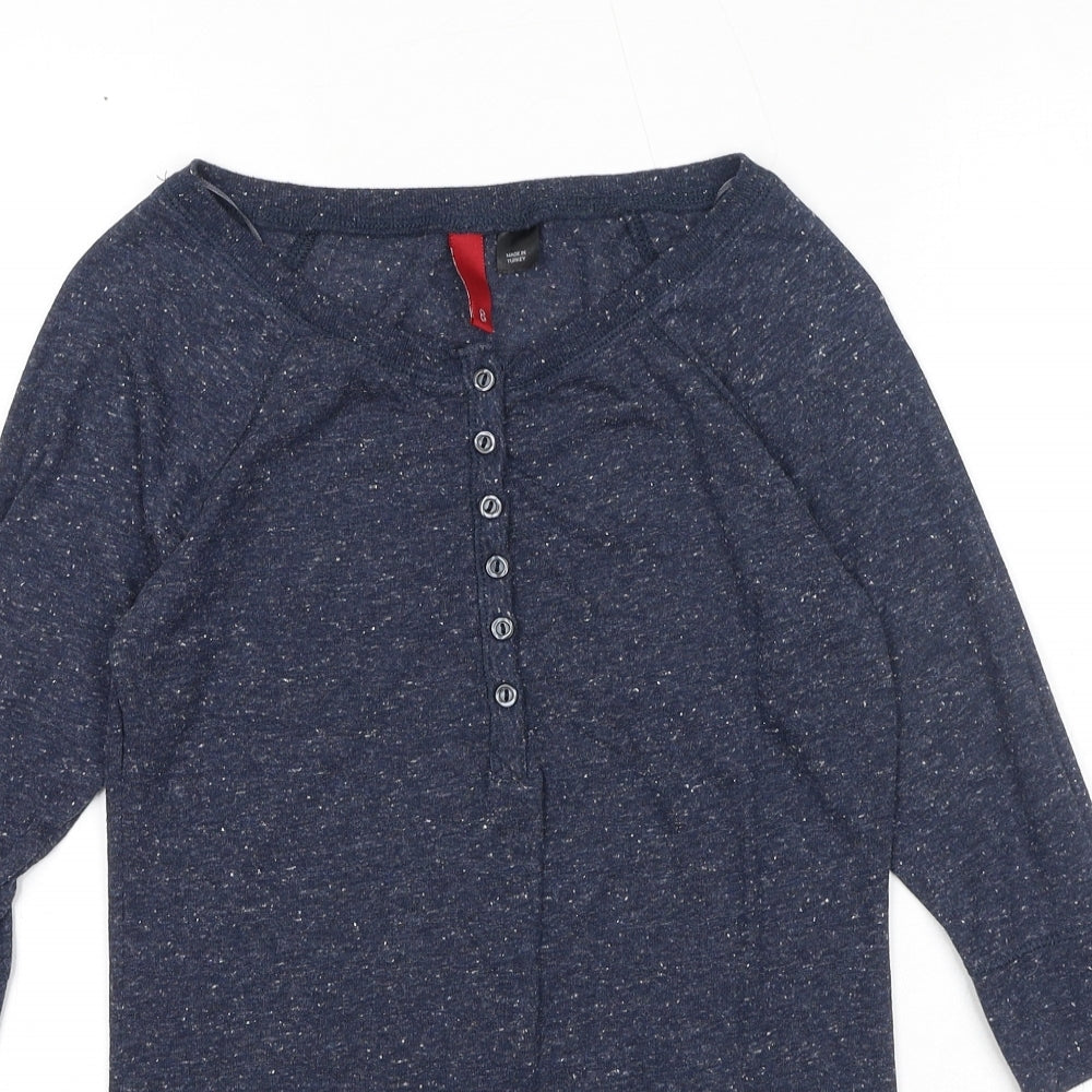 Divided by H&M Womens Blue Geometric Polyester Basic Blouse Size 8 Round Neck