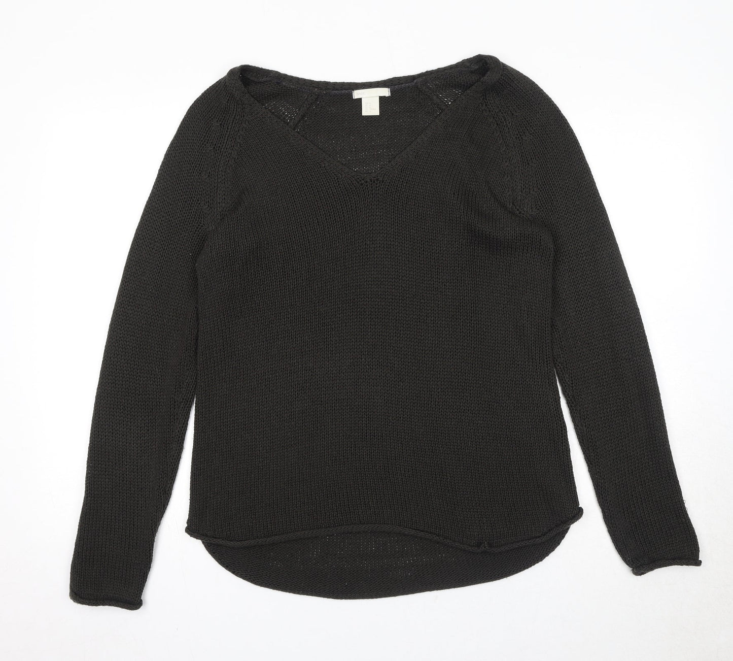 H&M Womens Brown V-Neck Acrylic Pullover Jumper Size M