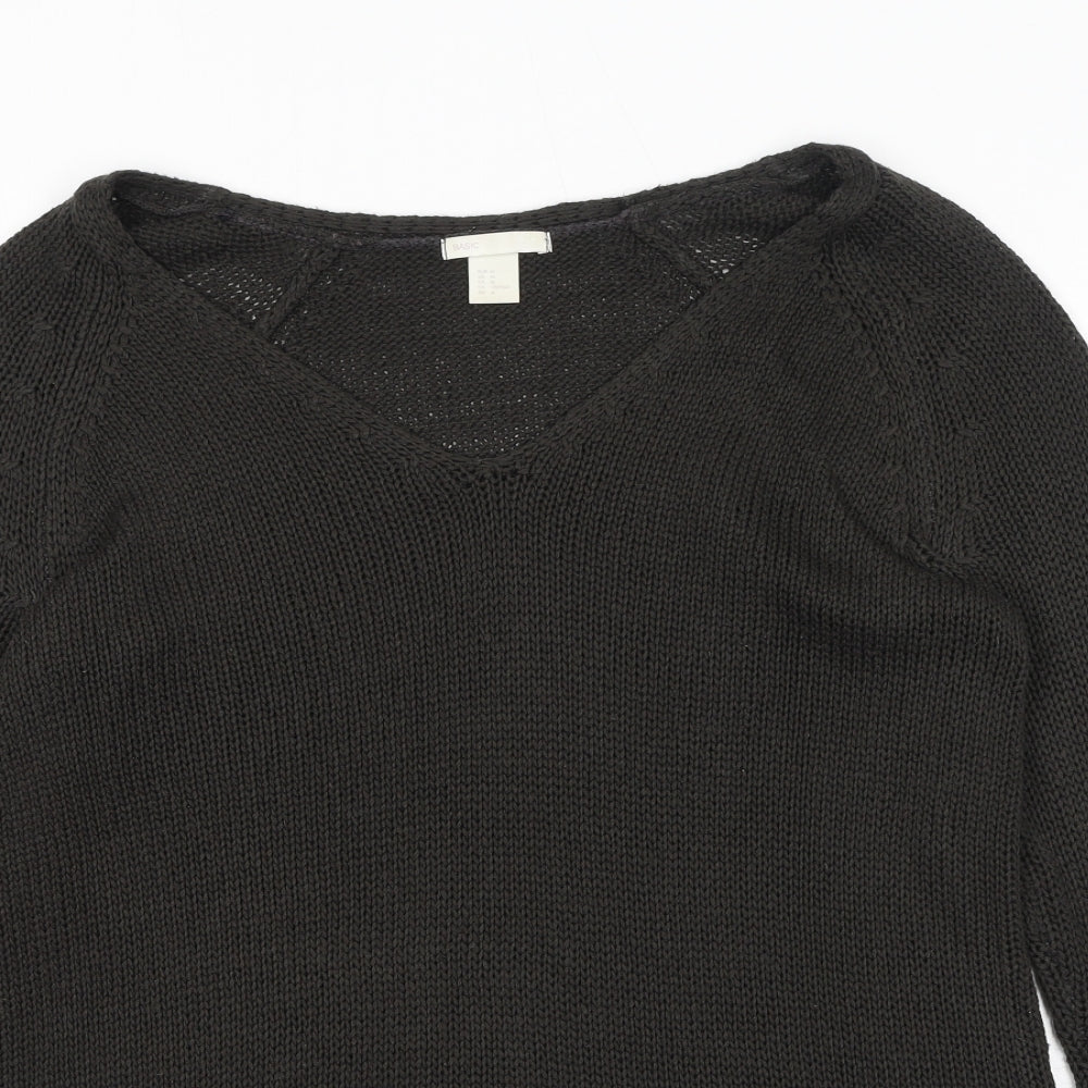 H&M Womens Brown V-Neck Acrylic Pullover Jumper Size M