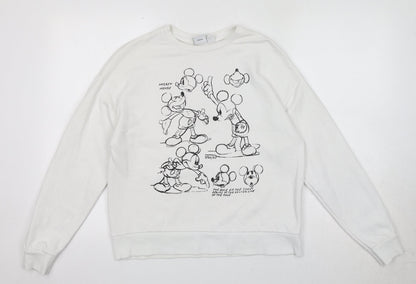 Preloved Disney Womens White Cotton Pullover Sweatshirt Size 6 Pullover - Size 6-8, Mickey Mouse - Front