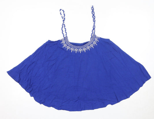 Mango Womens Blue Polyester Basic Tank Size S Round Neck
