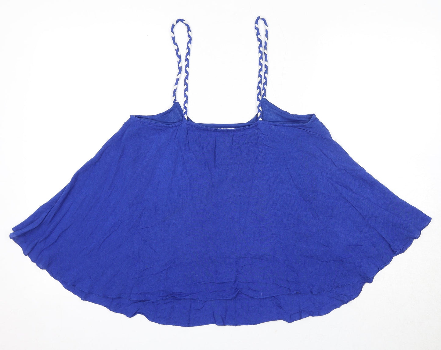 Mango Womens Blue Polyester Basic Tank Size S Round Neck