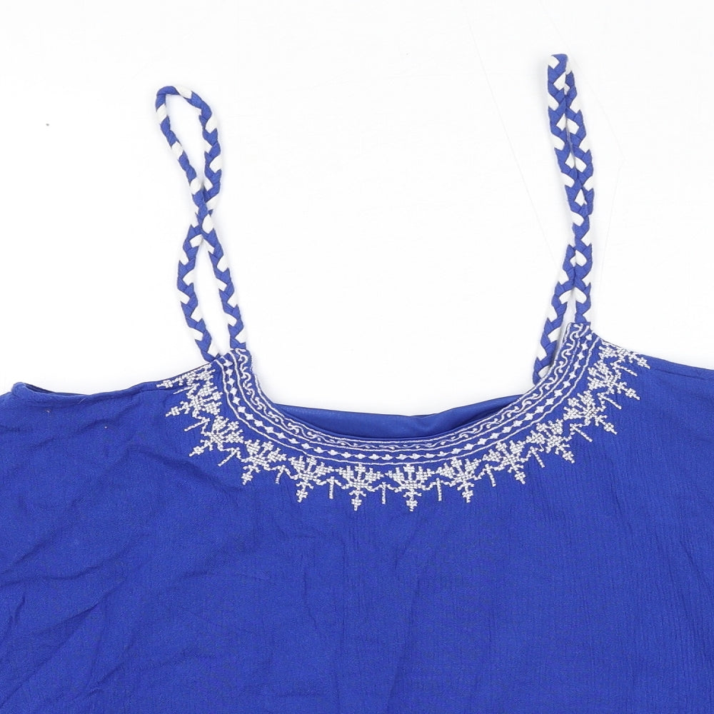 Mango Womens Blue Polyester Basic Tank Size S Round Neck