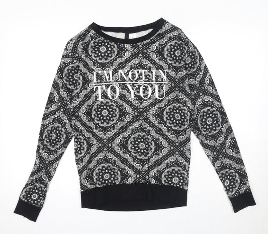 Divided by H&M Womens Black Geometric Cotton Basic Blouse Size XS Round Neck - I'm Not In To You