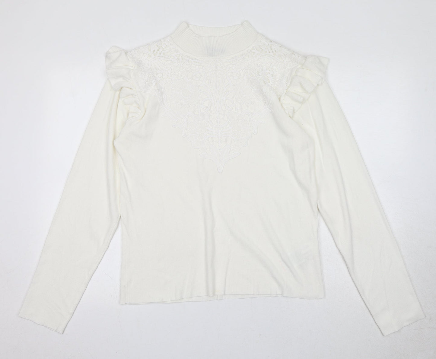 Chi Chi Womens White Mock Neck Polyester Pullover Jumper Size L