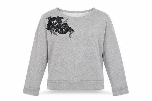 Marks and Spencer Womens Grey Cotton Pullover Sweatshirt Size 8 Pullover - Flower Detail