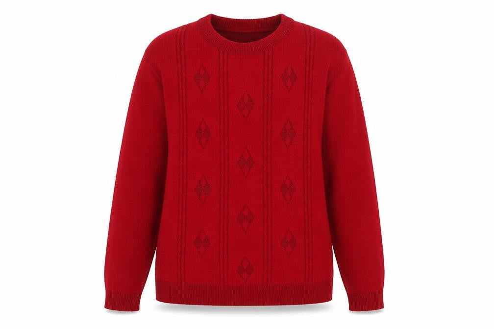 Envy Us Womens Red Round Neck Argyle/Diamond Acrylic Pullover Jumper Size XL