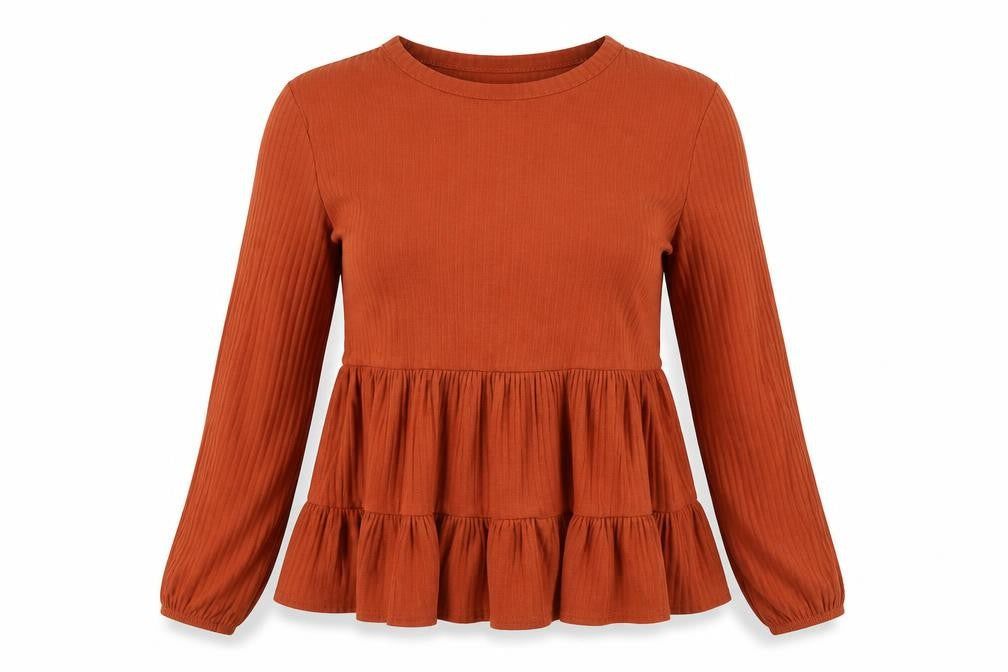 New Look Womens Orange Polyester Basic Blouse Size 10 Boat Neck - Ribbed